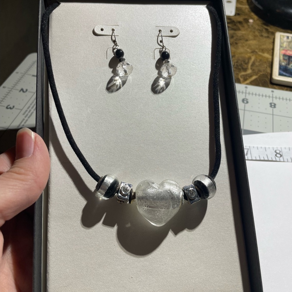 Elegant Silver Heart Necklace and Earring Set